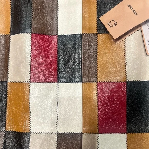 Miu Miu Multicolor Patchwork Leather Mini Skirt lamb leather midi short Italy - Picture 8 of 10